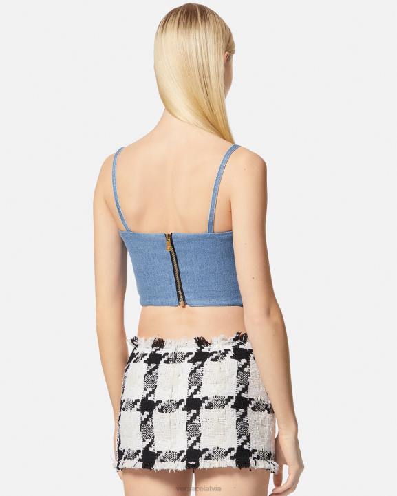 gaiši zils apģērbs Versace 806B228 sievietes džinsa korsetes augšdaļa