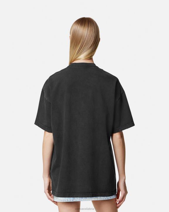 melns apģērbs Versace 806B134 sievietes medusa logotipa nomocīts t-krekls