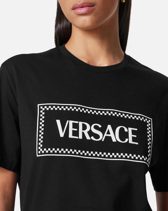 melns apģērbs Versace 806B137 sievietes T-krekls ar izšūtu logotipu
