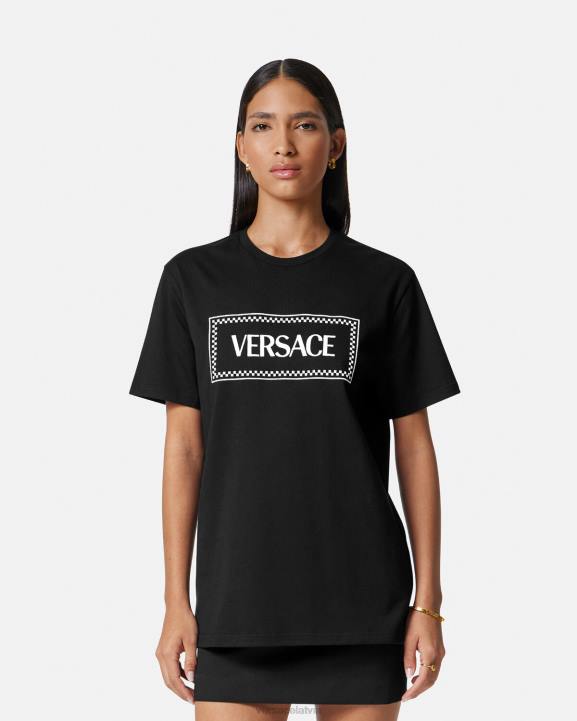 melns apģērbs Versace 806B137 sievietes T-krekls ar izšūtu logotipu