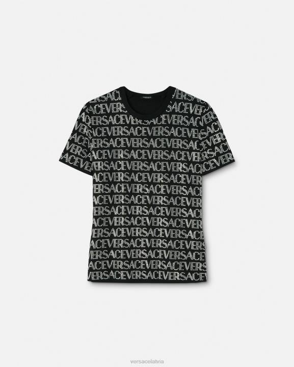 melns apģērbs Versace 806B147 sievietes kristāla allover t-krekls