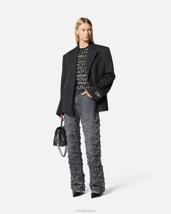 melns apģērbs Versace 806B147 sievietes kristāla allover t-krekls