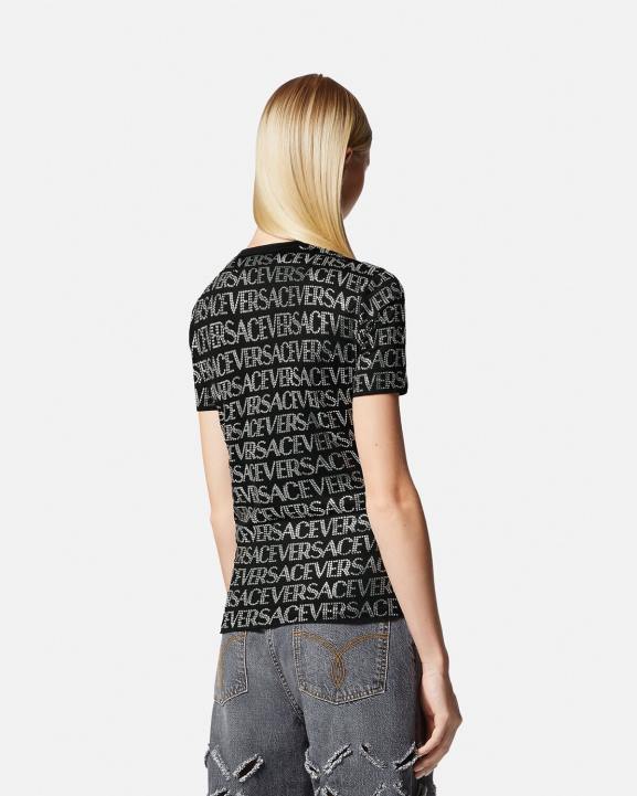 melns apģērbs Versace 806B147 sievietes kristāla allover t-krekls