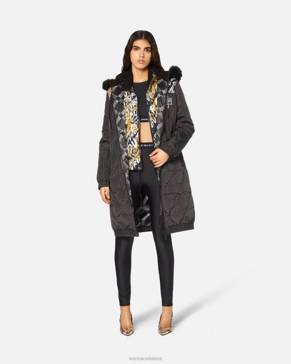 melns apģērbs Versace 806B2153 sievietes logo crop t-krekls ar garām piedurknēm