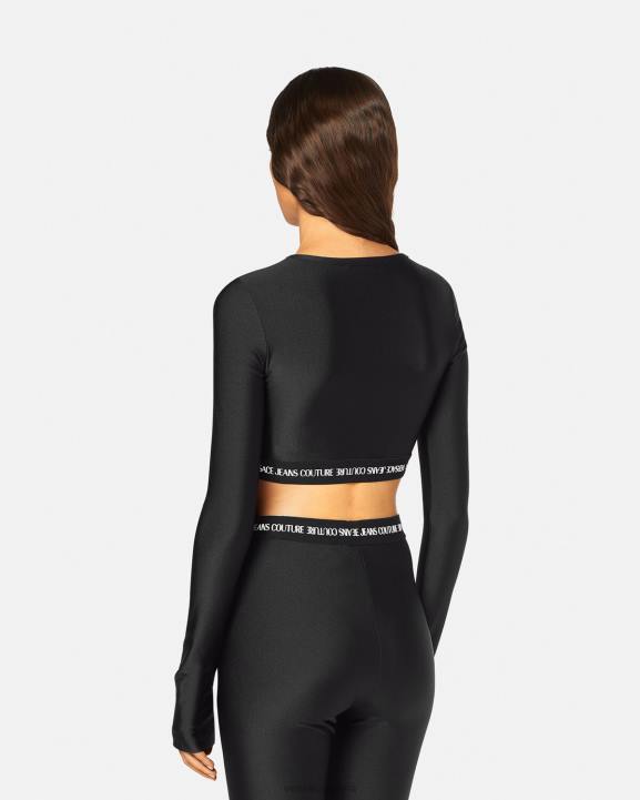 melns apģērbs Versace 806B2153 sievietes logo crop t-krekls ar garām piedurknēm