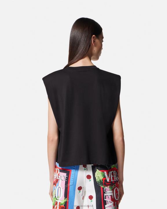 melns apģērbs Versace 806B2174 sievietes T-krekls ar rozes logotipu