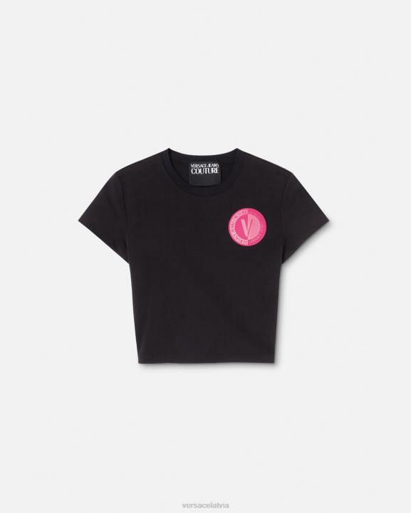 melns apģērbs Versace 806B2230 sievietes V-emblem crop t-krekls