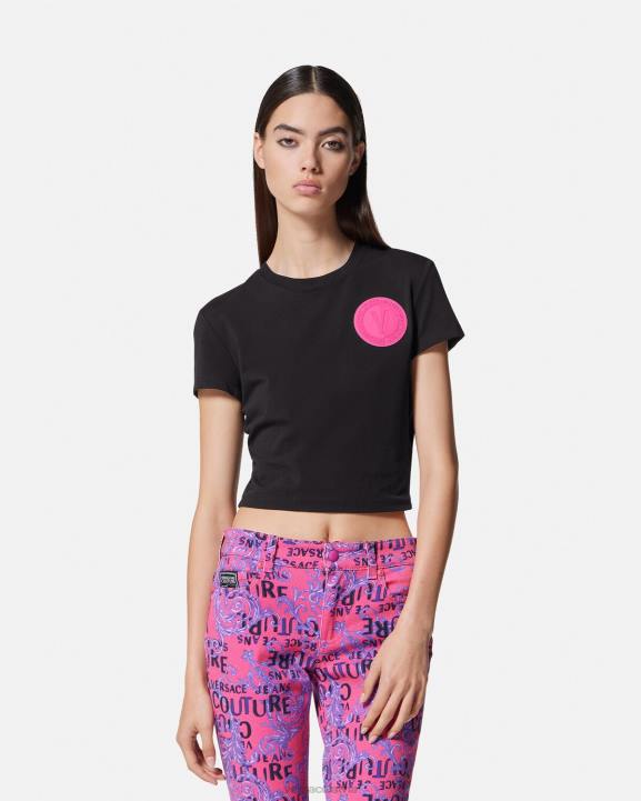 melns apģērbs Versace 806B2230 sievietes V-emblem crop t-krekls