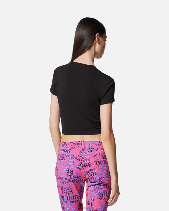 melns apģērbs Versace 806B2230 sievietes V-emblem crop t-krekls
