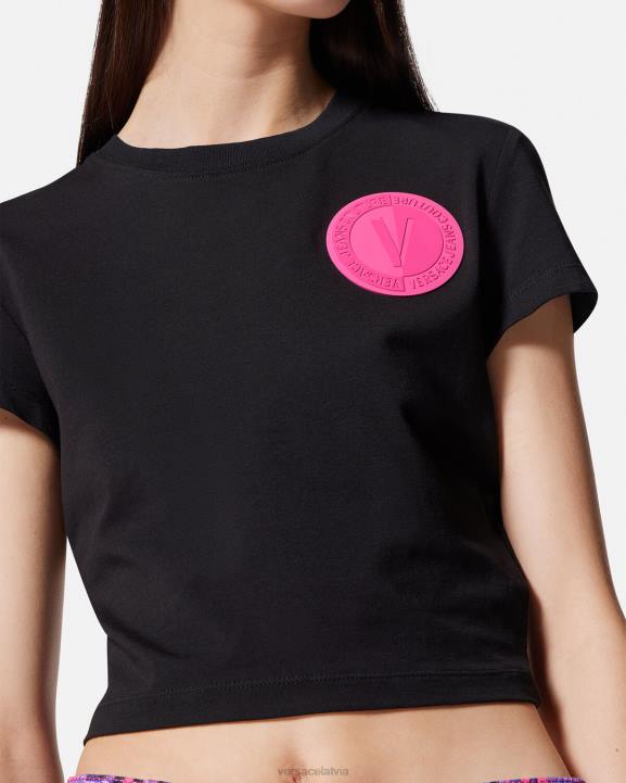 melns apģērbs Versace 806B2230 sievietes V-emblem crop t-krekls