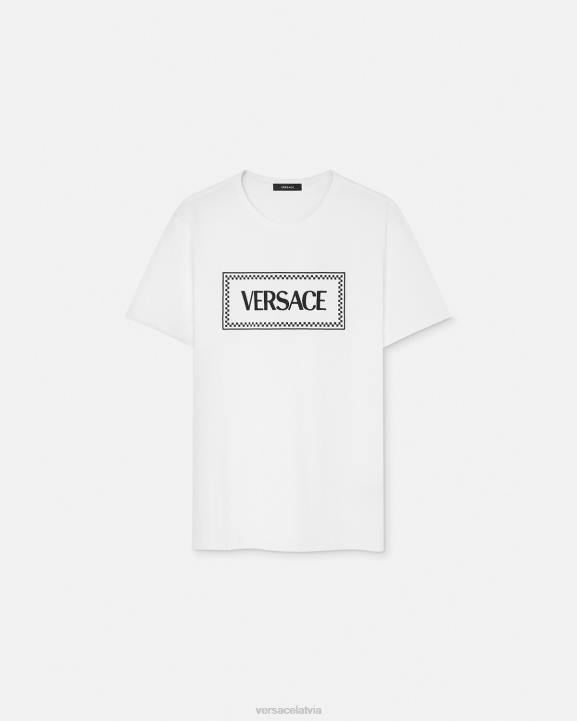 melns balts apģērbs Versace 806B136 sievietes T-krekls ar izšūtu logotipu