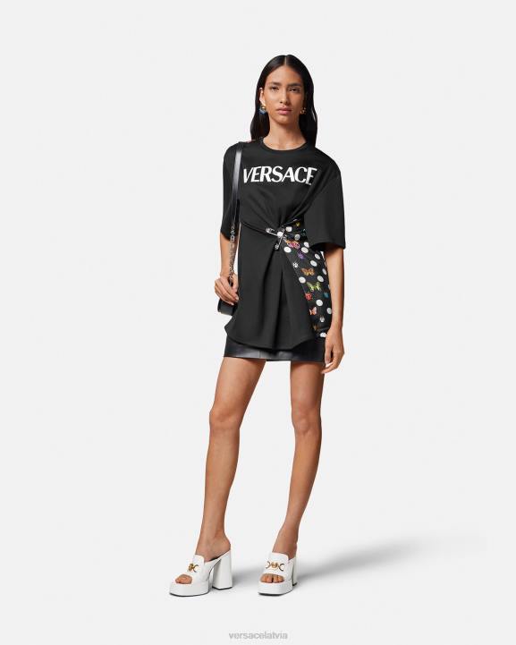 melns un oranžs un sarkans apģērbs Versace 806B131 sievietes tauriņu t-krekls ar adatas logotipu