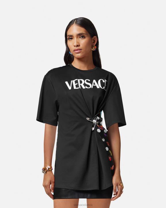 melns un oranžs un sarkans apģērbs Versace 806B131 sievietes tauriņu t-krekls ar adatas logotipu
