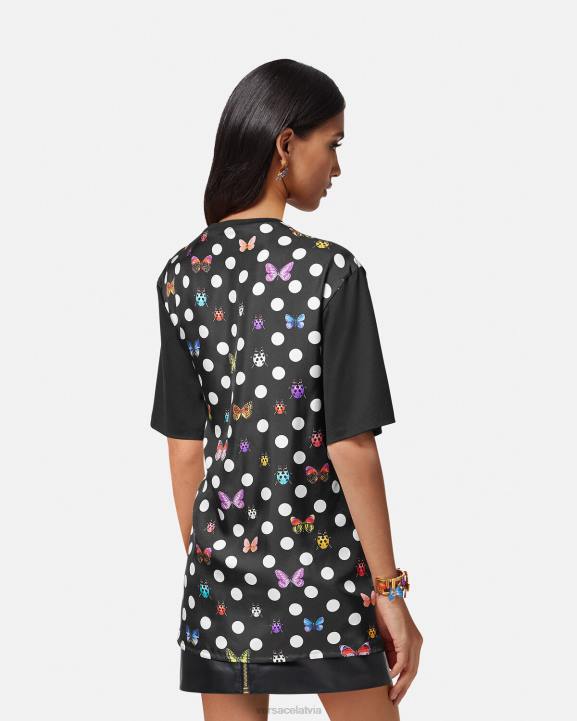 melns un oranžs un sarkans apģērbs Versace 806B131 sievietes tauriņu t-krekls ar adatas logotipu