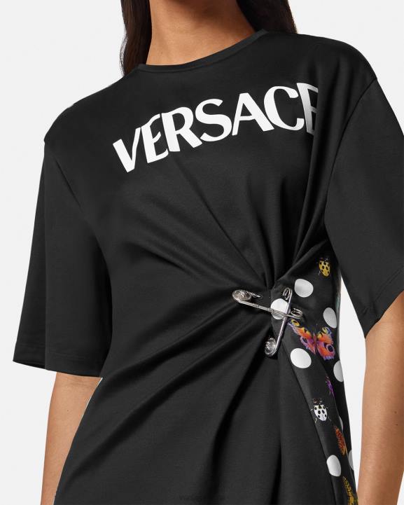 melns un oranžs un sarkans apģērbs Versace 806B131 sievietes tauriņu t-krekls ar adatas logotipu