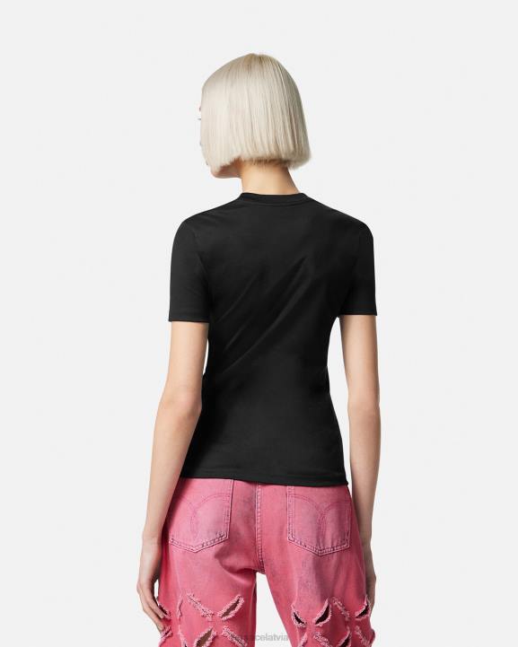 melns un rozā apģērbs Versace 806B153 sievietes kristāla medūzas t-krekls ar logotipu