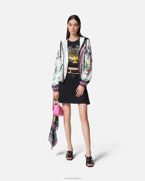 melns & zelts apģērbs Versace 806B2231 sievietes V-emblēmas dārza t-krekls