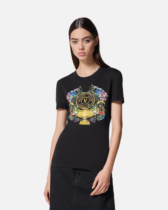 melns & zelts apģērbs Versace 806B2231 sievietes V-emblēmas dārza t-krekls