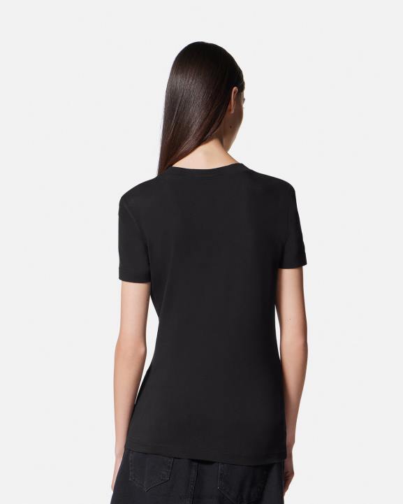 melns & zelts apģērbs Versace 806B2231 sievietes V-emblēmas dārza t-krekls