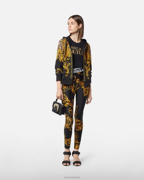 melns & zelts apģērbs Versace 806B2233 sievietes T-krekls ar logotipu