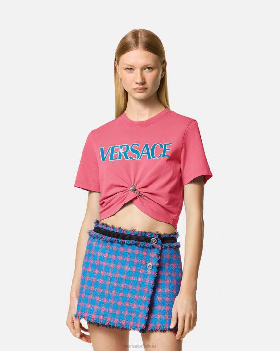 rozā apģērbs Versace 806B139 sievietes T-krekls ar drošības adatu ar logotipu