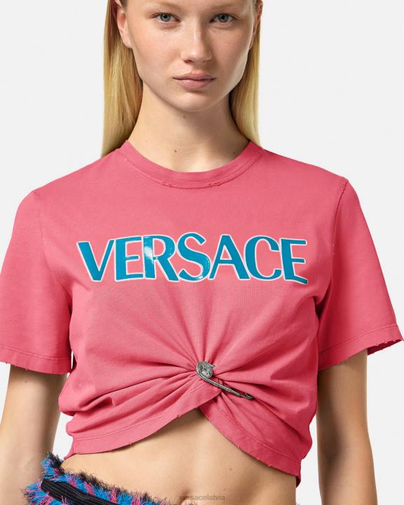 rozā apģērbs Versace 806B139 sievietes T-krekls ar drošības adatu ar logotipu