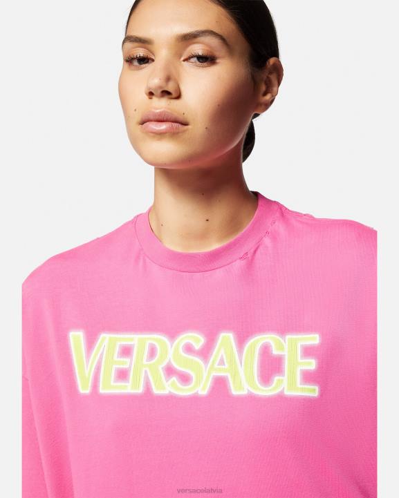 rozā apģērbs Versace 806B152 sievietes T-krekls ar noskumušu logotipu