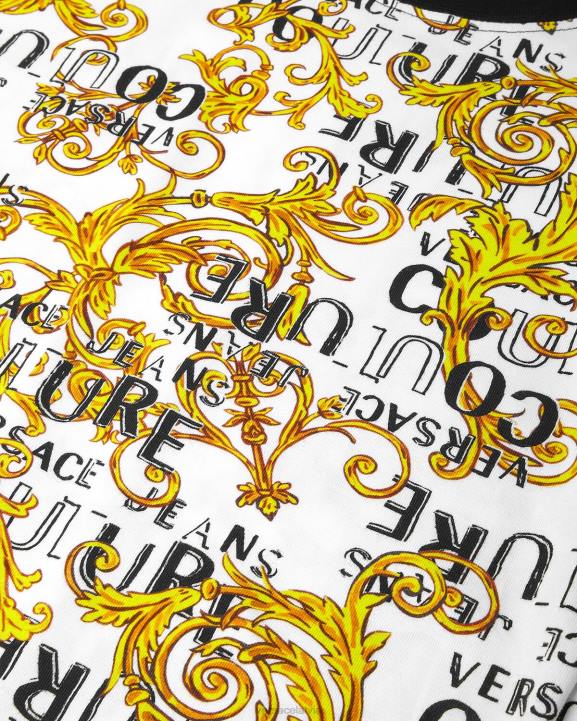 zelts un balts apģērbs Versace 806B2207 sievietes logo couture bodysuit t-krekls