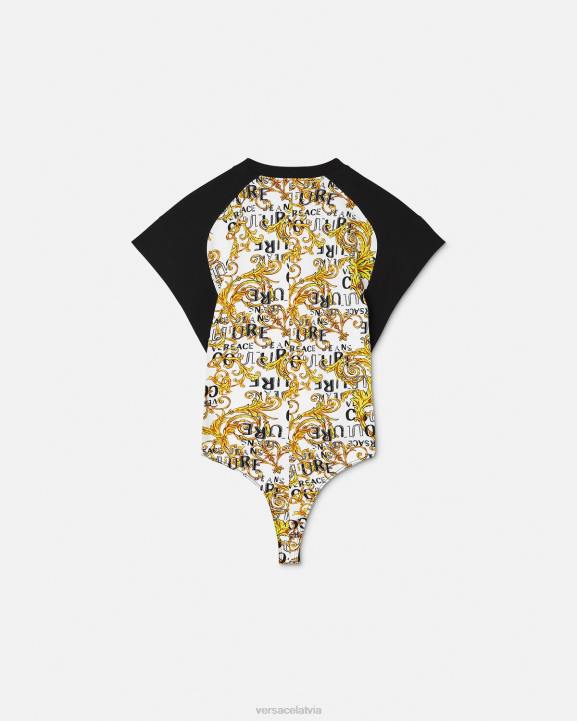 zelts un balts apģērbs Versace 806B2207 sievietes logo couture bodysuit t-krekls