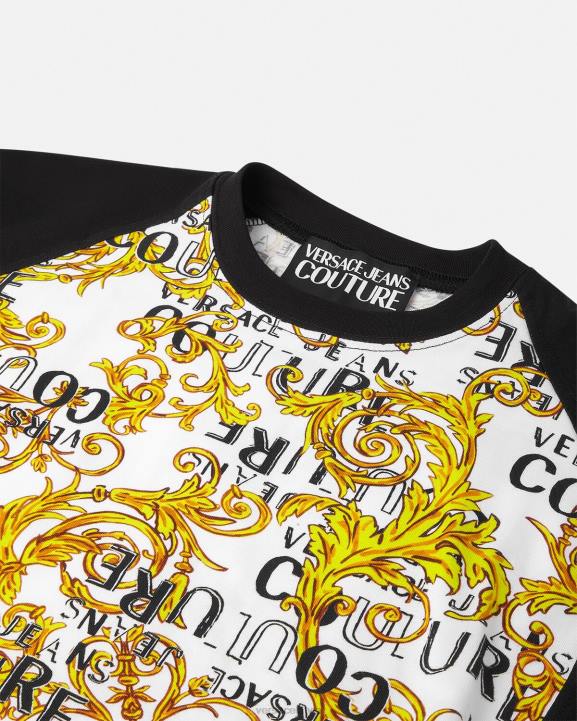 zelts un balts apģērbs Versace 806B2207 sievietes logo couture bodysuit t-krekls