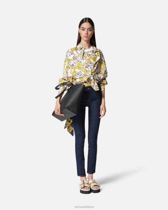 zelts un balts apģērbs Versace 806B2223 sievietes modes t-krekls ar logotipu