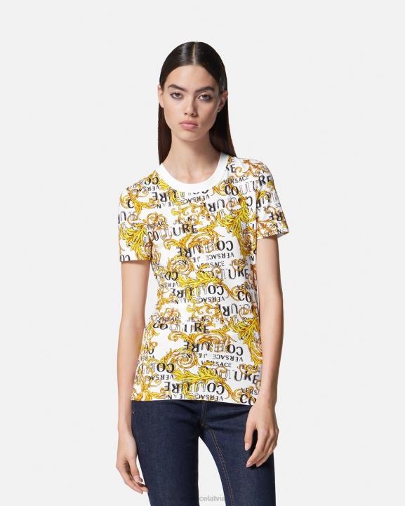zelts un balts apģērbs Versace 806B2223 sievietes modes t-krekls ar logotipu