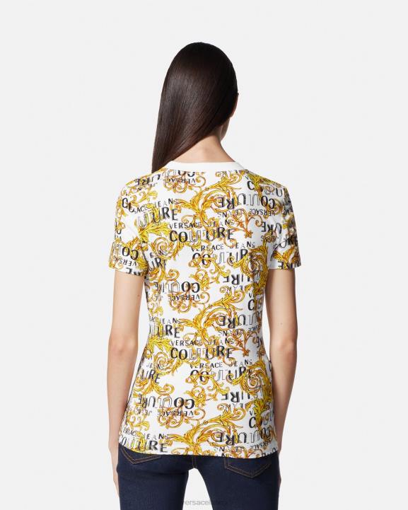 zelts un balts apģērbs Versace 806B2223 sievietes modes t-krekls ar logotipu