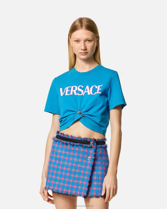 zils apģērbs Versace 806B140 sievietes T-krekls ar drošības adatu ar logotipu