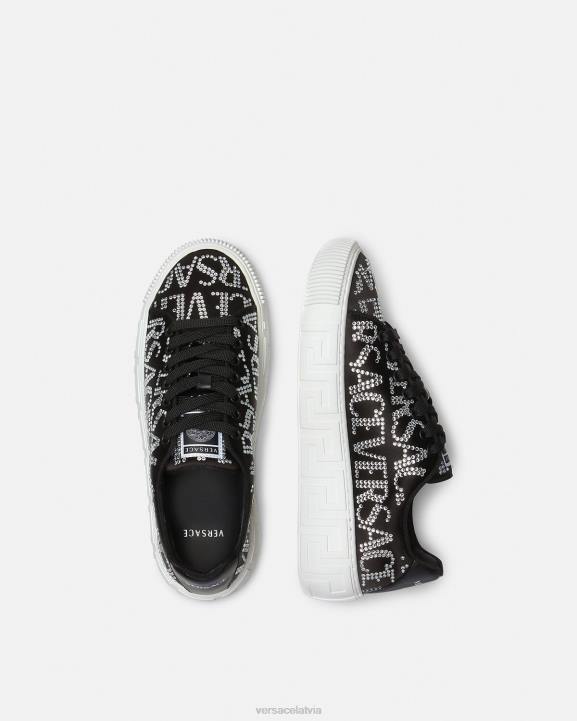 melns kurpes Versace 806B498 sievietes kristāla allover greca kedas