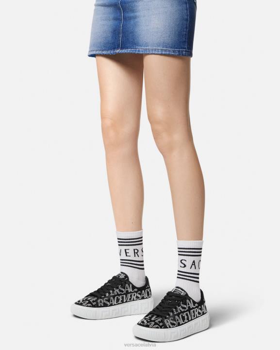 melns kurpes Versace 806B498 sievietes kristāla allover greca kedas