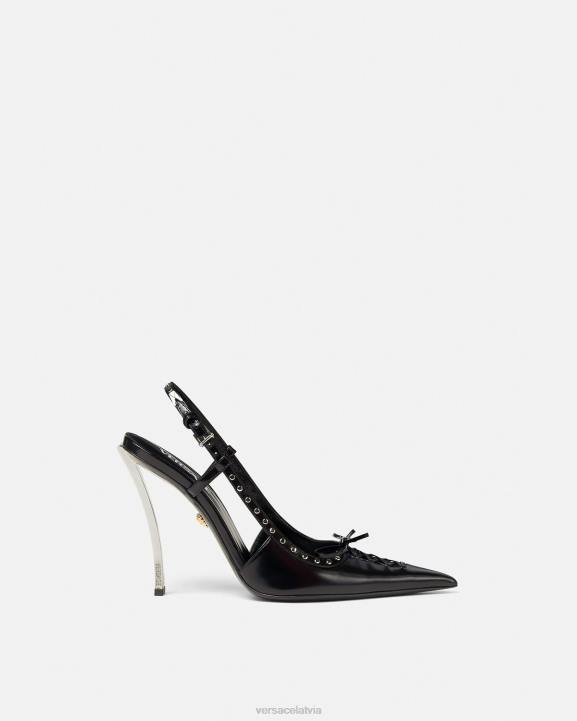 melns kurpes Versace 806B382 sievietes šņorīti pin-point slingback sūkņi