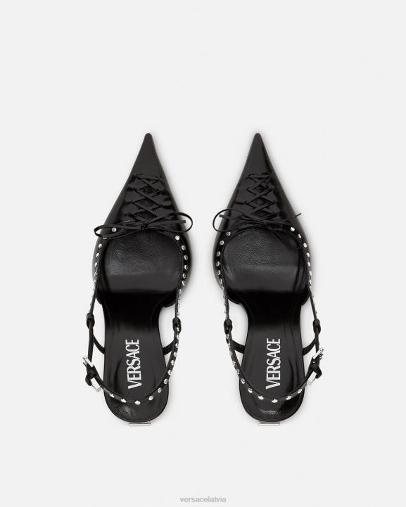 melns kurpes Versace 806B382 sievietes šņorīti pin-point slingback sūkņi