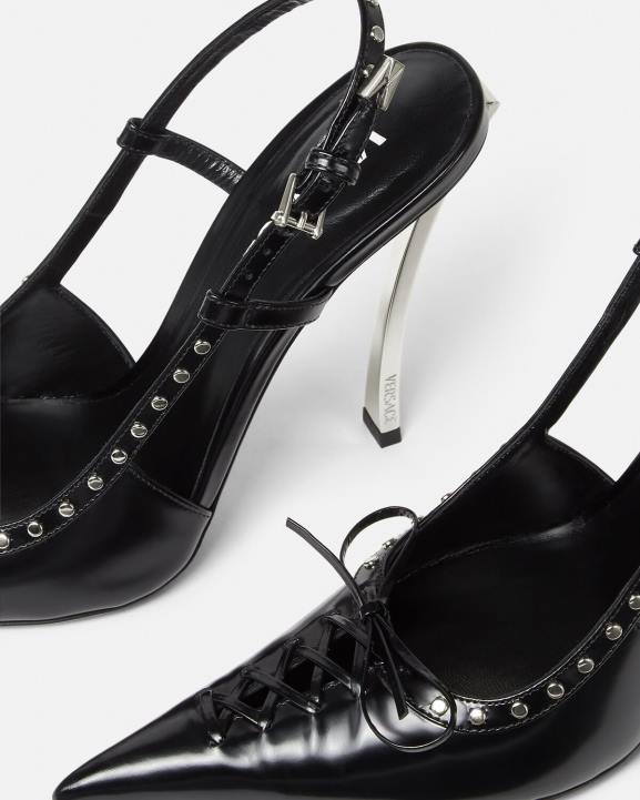 melns kurpes Versace 806B382 sievietes šņorīti pin-point slingback sūkņi