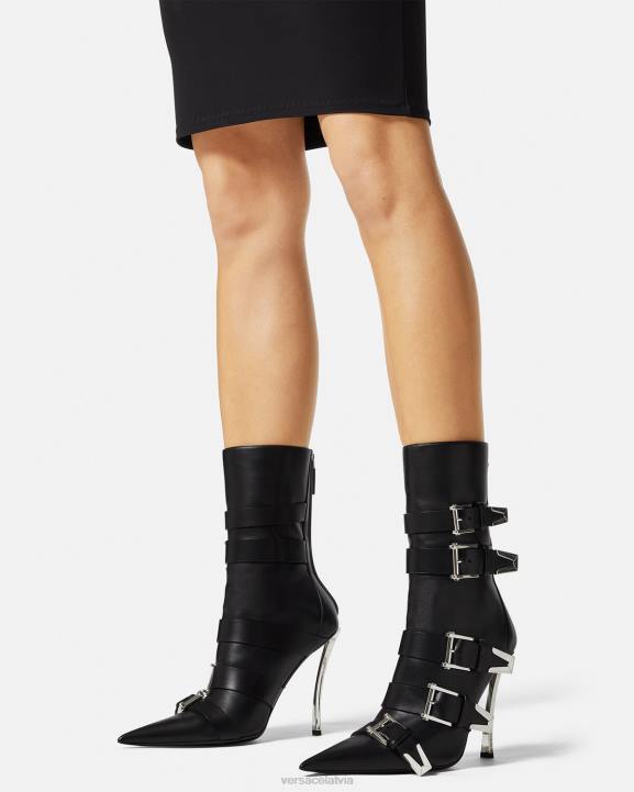 melns kurpes Versace 806B390 sievietes zābaki ar sprādzēm