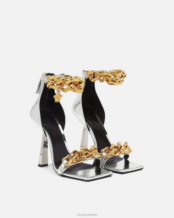 Sudrabs kurpes Versace 806B464 sievietes medusa metāla ķēdes sandales