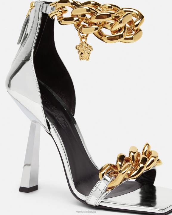 Sudrabs kurpes Versace 806B464 sievietes medusa metāla ķēdes sandales