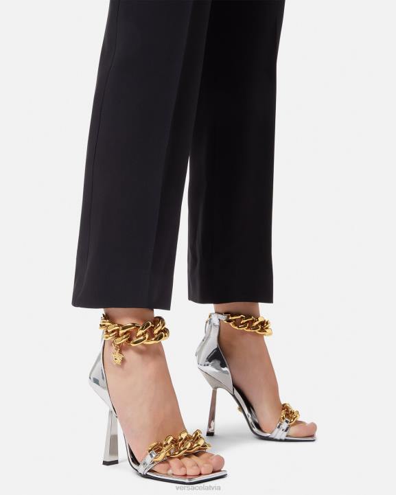 Sudrabs kurpes Versace 806B464 sievietes medusa metāla ķēdes sandales