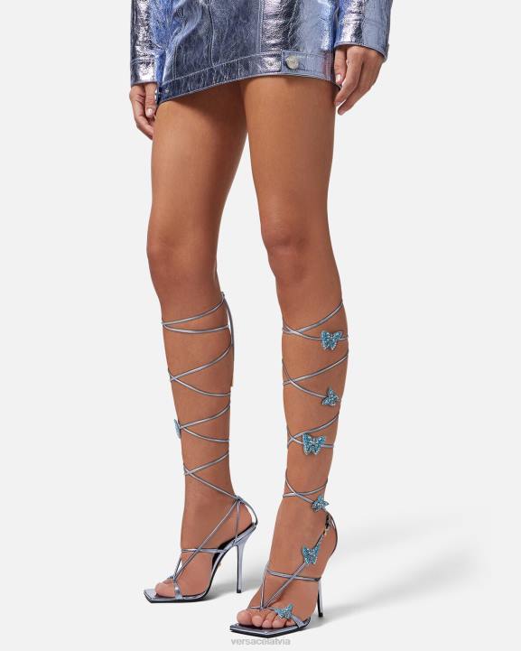 gaiši zils kurpes Versace 806B433 sievietes kristāla tauriņi metāla sandales