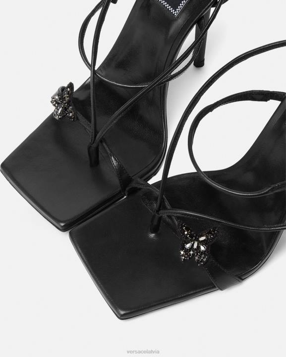 melns kurpes Versace 806B435 sievietes kristāla tauriņu sandales