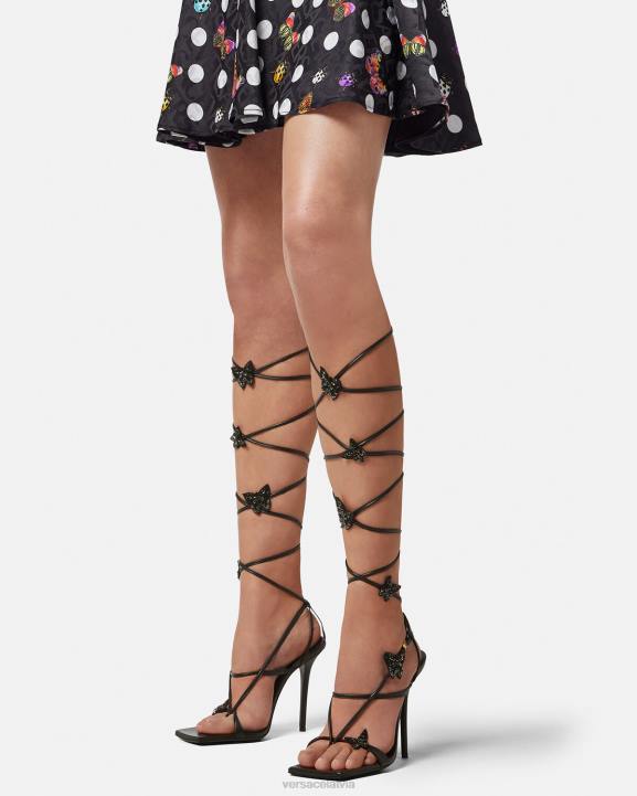 melns kurpes Versace 806B435 sievietes kristāla tauriņu sandales