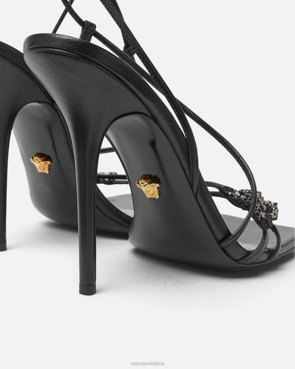 melns kurpes Versace 806B436 sievietes kristāla tauriņi satīna sandales