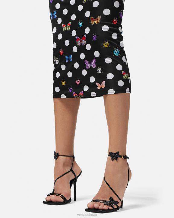 melns kurpes Versace 806B436 sievietes kristāla tauriņi satīna sandales