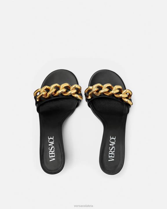 melns kurpes Versace 806B461 sievietes ķēdes sandales ar vidējo papēdi