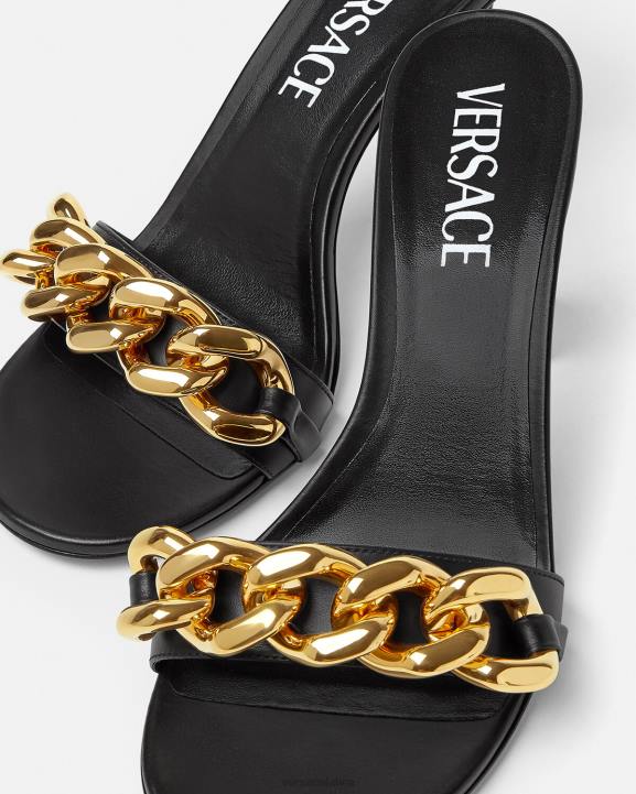 melns kurpes Versace 806B461 sievietes ķēdes sandales ar vidējo papēdi